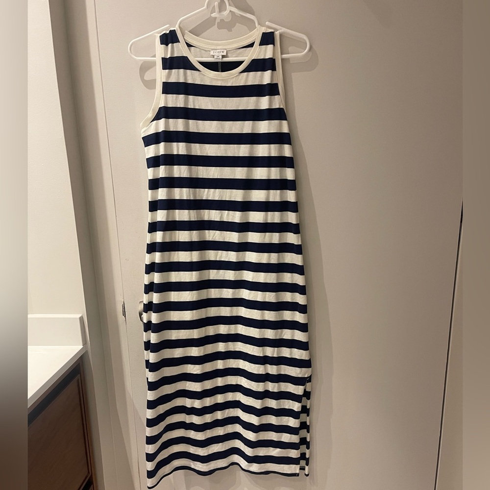 J. Crew Antique Navy and Ivory Striped Midi-Dress